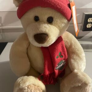 Harley-Davidson Cream Teddy Bear with Red Hat and Scarf